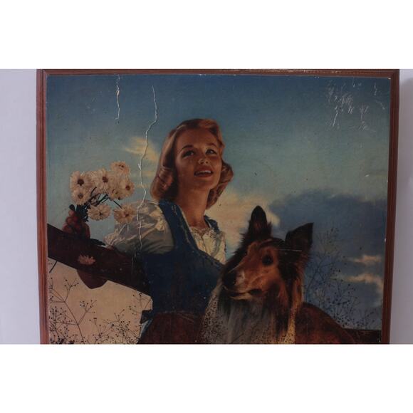Twilight Rendevous, Wooden Plaque, Young Woman Holding Flowers Accompanied - Picture 2 of 4